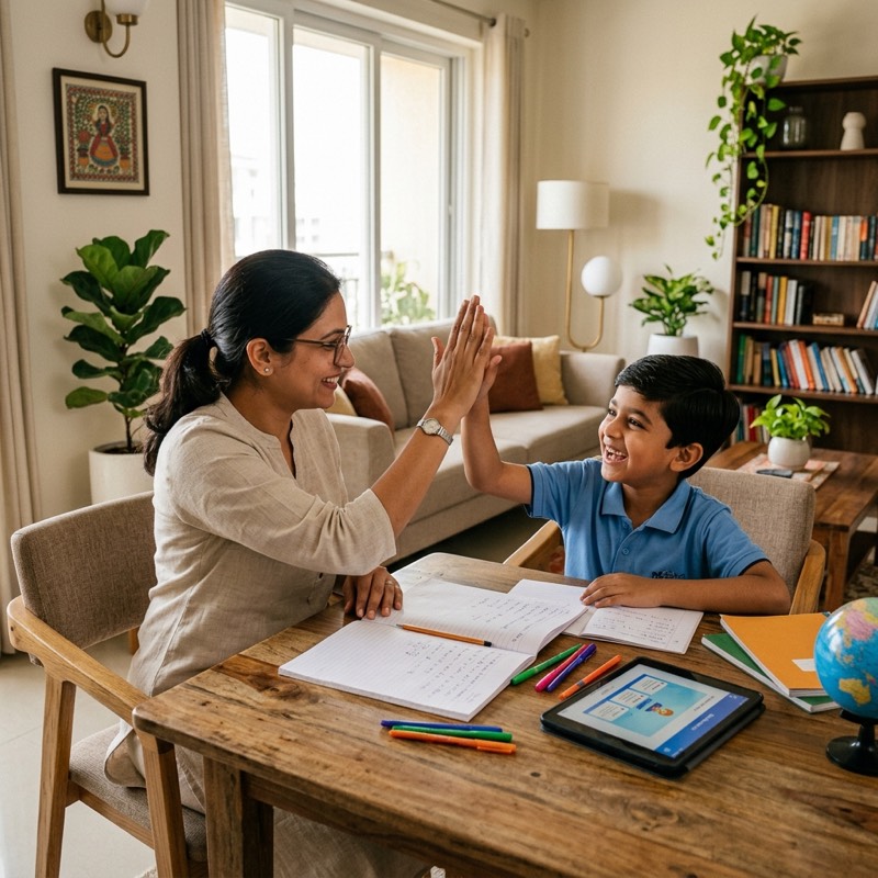 Home tutoring session with friendly mentorship